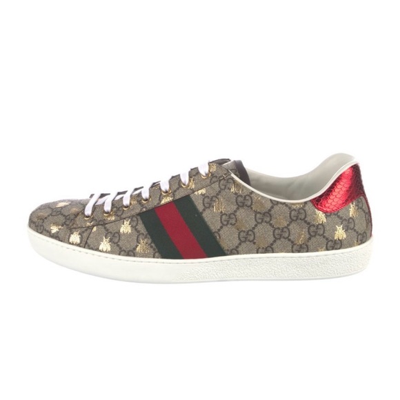 NWT Gucci GG Supreme Men's Beige Sneakers with Red and Green Accents US 15 - Picture 3 of 5